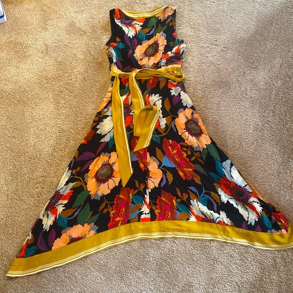 Anthropologie Maeve Botanica Tie Waist Hankerchief Hem Floral Faux Wrap Dress 0 - Picture 8 of 12